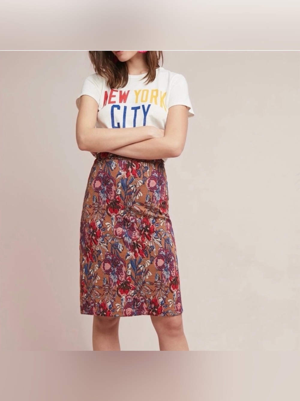 ANTHROPOLOGIE MAEVE Women’s Golden Bliss Floral Embroidered Pencil Skirt SizeXXS